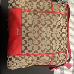 Coach Red and Brown Shoulder Bag with Signature Design